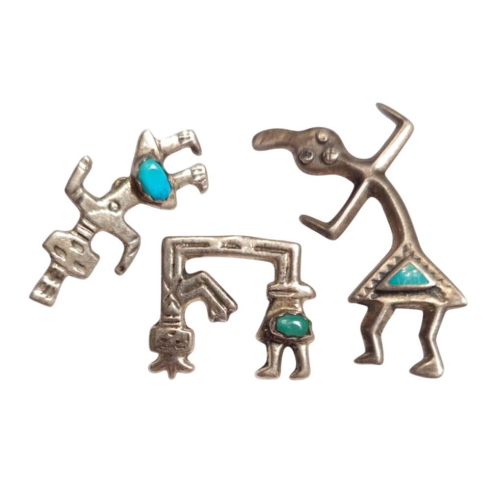 Vintage Navajo Sterling Silver Turquoise Yei Deity Brooch Pin Collection
